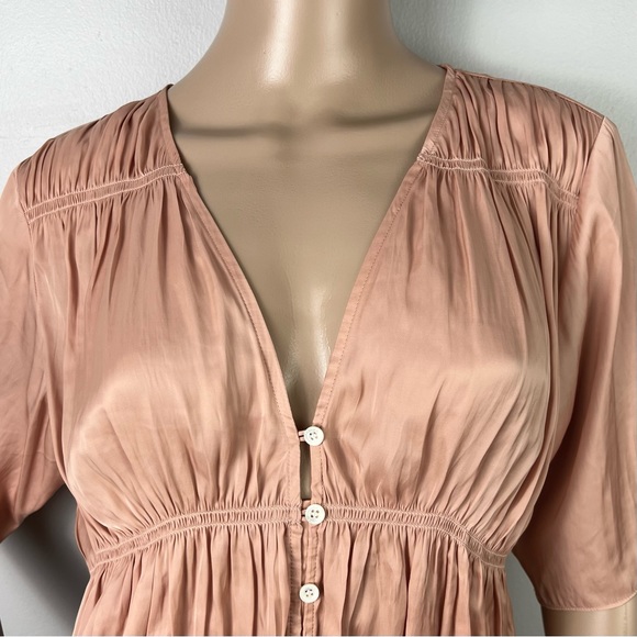 FRAME PINK SHIRRED V-NECK BLOUSE - Picture 4 of 11